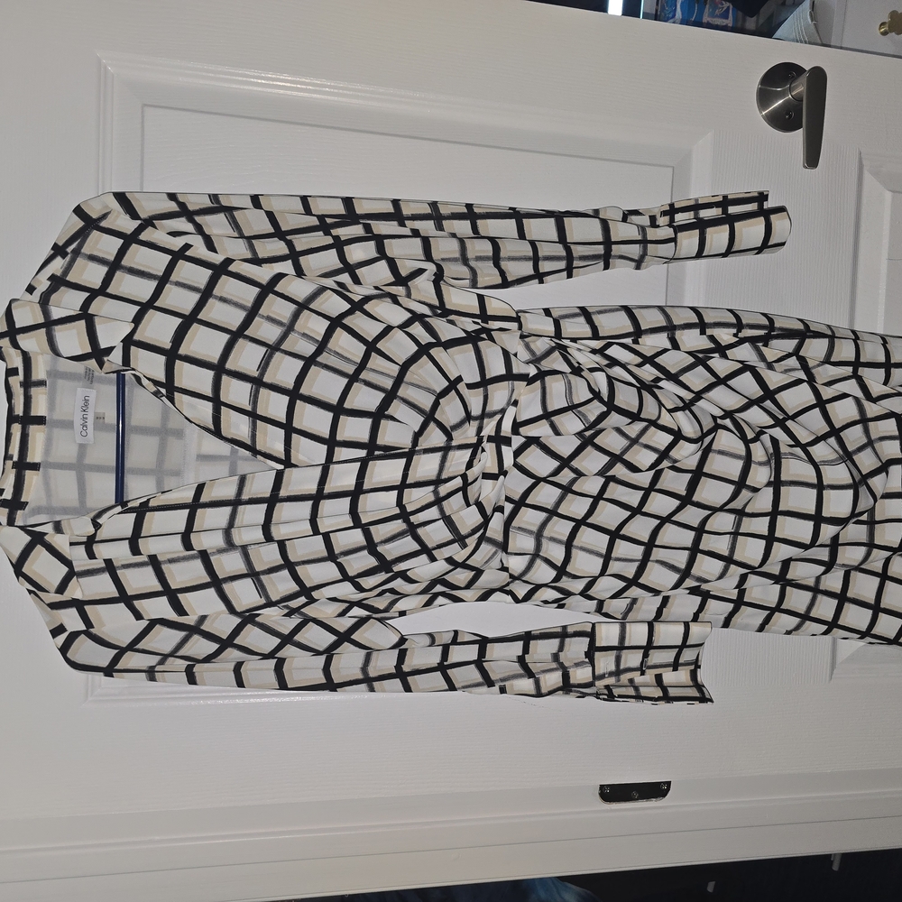 Calvin Klein Beige and Black Checkered Dress